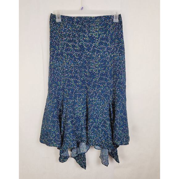 Max Studio blue ditzy floral handkerchief hem midi skirt Sz L fairy cottage boho - Picture 1 of 8
